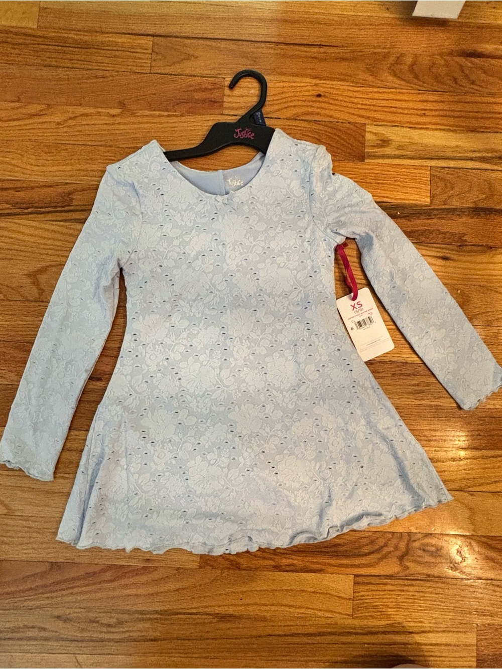 Justice Pastel Blue Floral Eyelet Skater Dress